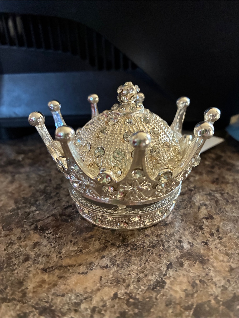 Rhinestone Crown Trinket Box - Silver